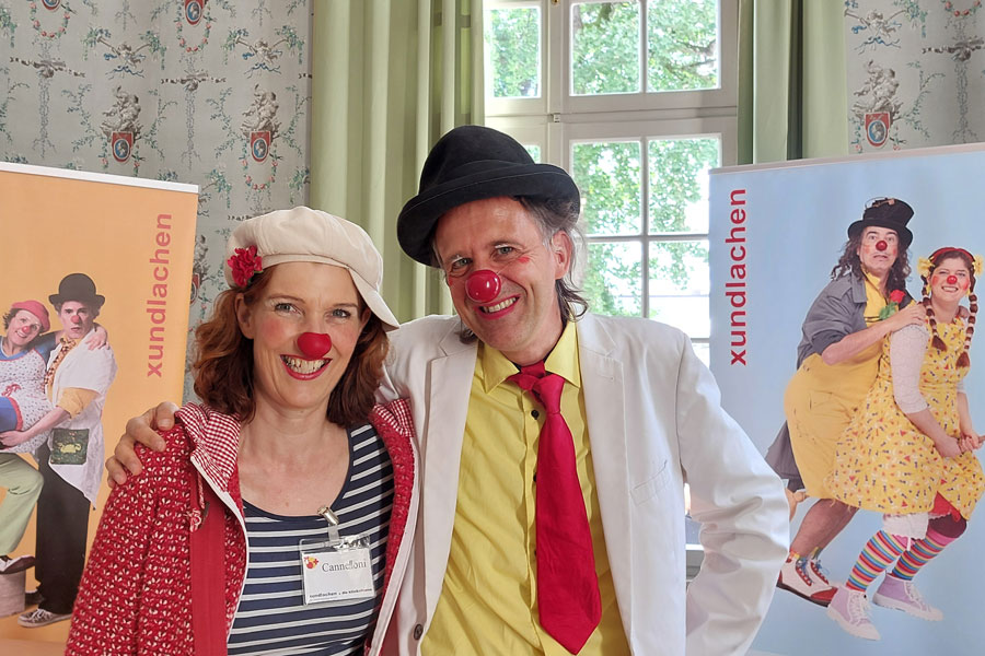 Clown Freddy und Clownin Cannelloni beim Jubiläumsfest in der Thoraxklinik Heidelberg (Foto: privat)