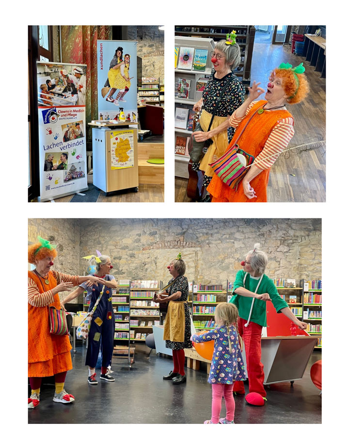 Bundesweiter Aktionstag des Dachverbands Clowns in Medizin und Pflege Deutschland e.V. 1 Lakritze, Rosanna, Line, Rosi Kaoti und Info-Stand beim Bundesweitem Aktionstag des Dachverbands Clowns in Medizin und Pflege Deutschland e.V.
Foto: privat